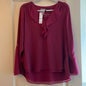 White House Black Market plum ruffle blouse